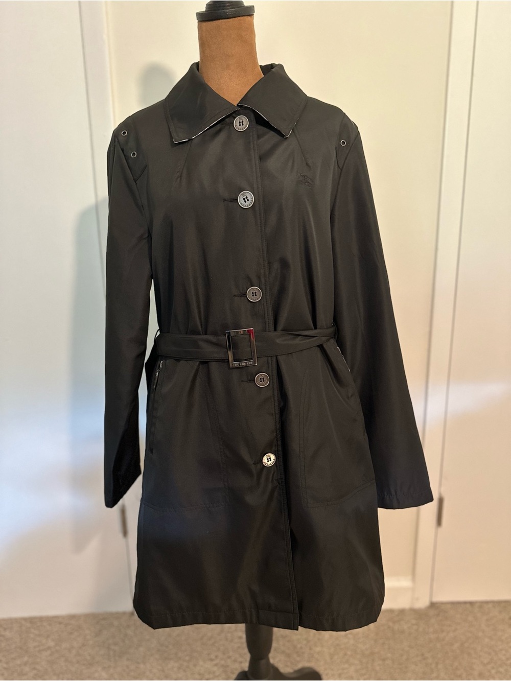 Burberry Black Belted Trench Coat - Classic Single-Breasted